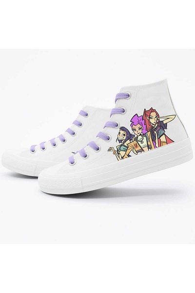 LİASSHOES White Linen Girl Huntr Hunter Printed Children's Sports Shoes Sneaker