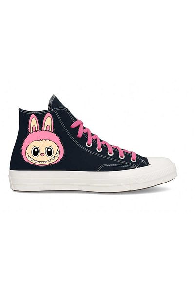 LİASSHOES Black Linen Pink Head Balulu Printed Children's Sports Shoes Sneaker