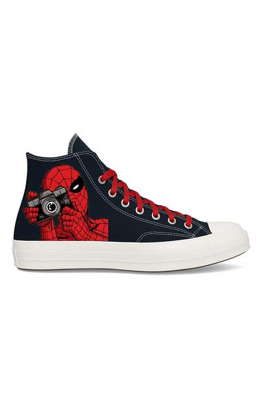 LİASSHOES Black Linen Photographer Spider Printed Children's Sports Shoes Sneaker