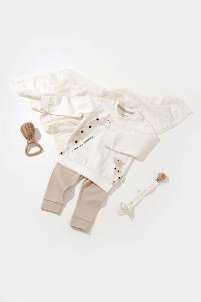 Magu Baby Cotton Giraffe Printed Sweatshirt and Sweatpants Bottom-Top Set