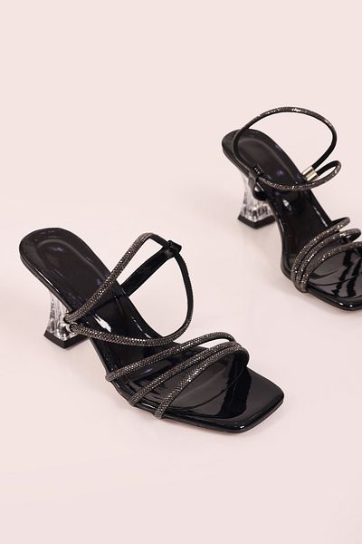 SHOESSHOPS Transparent Heeled Stone Women's Heeled Sandals Slippers