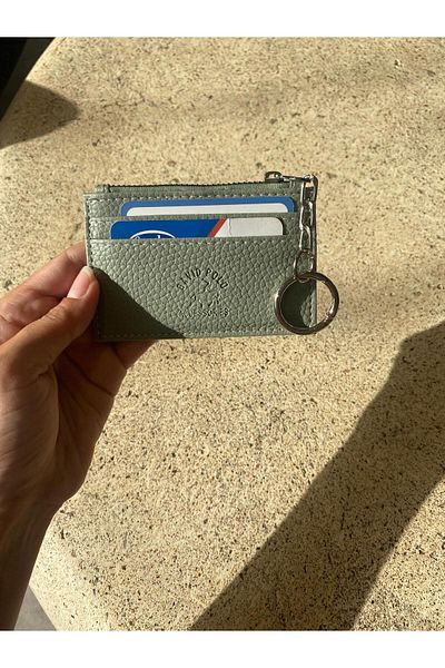 mlio Green Leather Card Holder Wallet with Keychain Ring and Zipper
