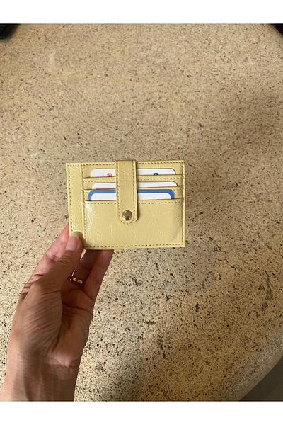mlio Yellow Faux Leather Wallet Card Holder Multi-Eye Card Holder with Snap Fastener