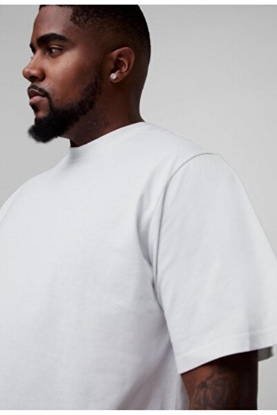 LADY HAZAL Ανδρικό μπλουζάκι με λευκό λαιμόκοψη, φαρδιά εφαρμογή, άνετο μανίκι, συμπαγές χτενισμένο βαμβακερό μπλουζάκι μεγάλου μεγέθους