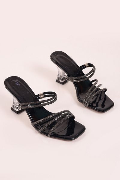SHOESSHOPS Transparent Heeled Stone Women's Heeled Slippers
