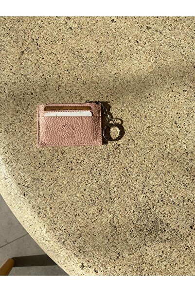 mlio Pink Leather Card Holder Wallet with Keychain Ring and Zipper