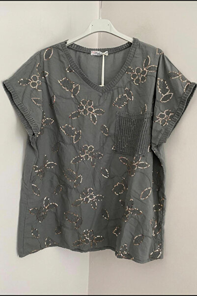 AYASOFYA OTANTIK Жіноча італійська блуза з V-подібним вирізом, прикрашена пає...