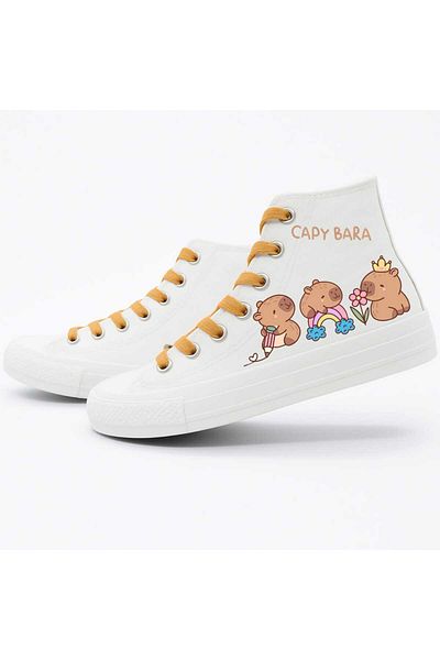 LİASSHOES White Linen Friendship Door Beret Printed Children's Sports Shoes Sneaker