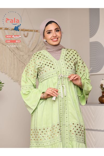Hala Embroidered reception jalabiya made of light and soft linen fabric that gives you a feeling of comfort and freshness