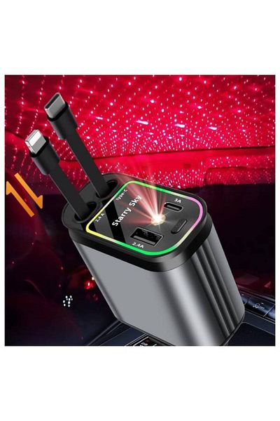 TERRION جهاز عرض ضوئي ليلي مرصع بالنجوم قابل للسحب مع كابل شحن USB C 4 في 1 وجهاز عرض LED مرصع بالنجوم للهواتف