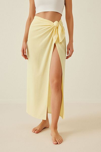 CUPSEA Γυναικεία παραλία Soleil Pareo Butter Yellow μονόχρωμο που δεν δείχνει μακρύ σατέν Pareo