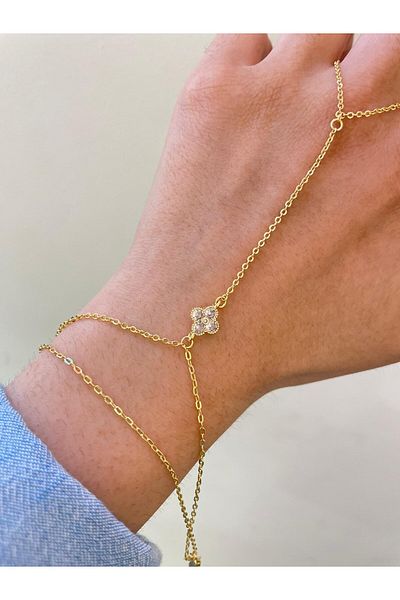 MyladyAccessoriess Zircon Stone and Clover Detail Steel Shahmeran