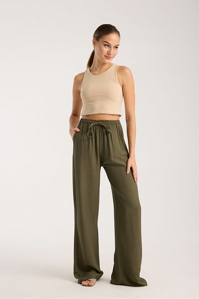 Ahsenbutik Linen Blend Loose Cut Trousers Khaki