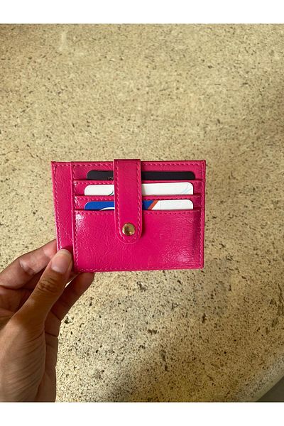 mlio Pink Faux Leather Wallet Card Holder Multi-Eye Card Holder with Snap Fastener