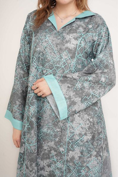 IKKXA Elegant Patterns Collared Jalabiya
