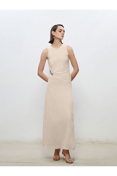 LC Waikiki Crew Neck Gathered Crepe Dress