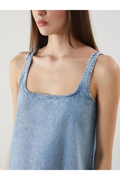 LC Waikiki U Yaka Askılı Jean Elbise
