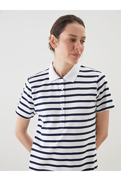 LC Waikiki LCWAIKIKI Класична темно-синя сукня з полом і смужками, А-силует, T-подібний виріз