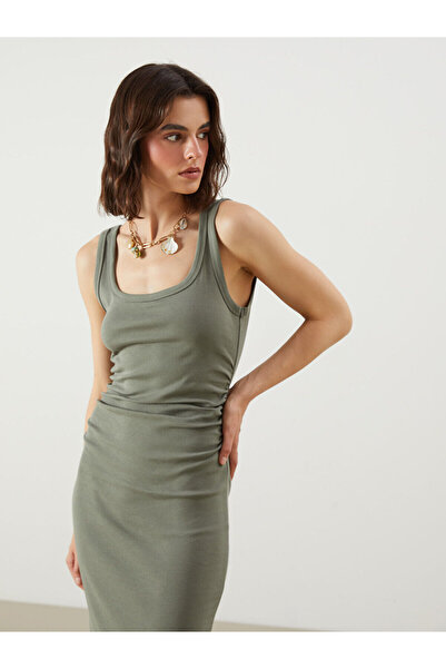 LC Waikiki U Yaka Büzgülü Elbise