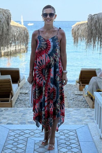 Nevin Kaya Moda Rochie Samos Rochie de vară cu bretele, roșie, cu model etnic