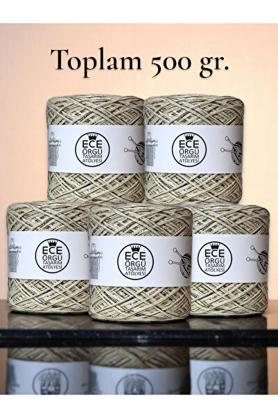 Ece Örgü Tasarım Atölyesi Çok katlı, krem rengi merserize koton arasına siyah...