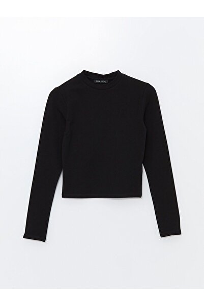 LC Waikiki Black Stand Collar Plain Long Sleeve Women's Bodysuit