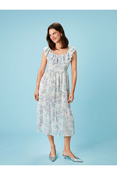 LC Waikiki Rochie din șifon florală cu decolteu în U, sezon nou, Özmarka