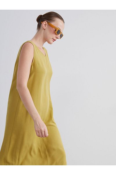 LC Waikiki Rochie din amestec de in, cu decolteu, linie A