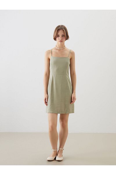 LC Waikiki Mini rochie din amestec de in cu bretele cu decolteu inimă