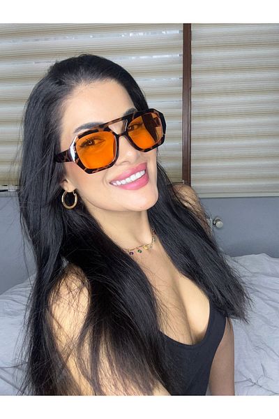 funeyes Vehla Leopard Pattern Orange Color Trending Glasses Sunglasses Colorful Glass New Season Big Glasses