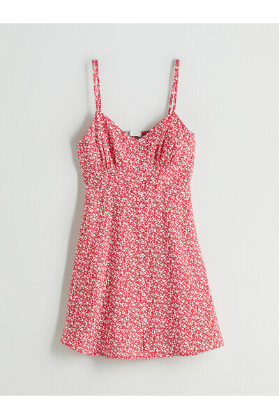 LC Waikiki Lcw Vision Red Floral Waist Seated Modal Blend Mini Dress