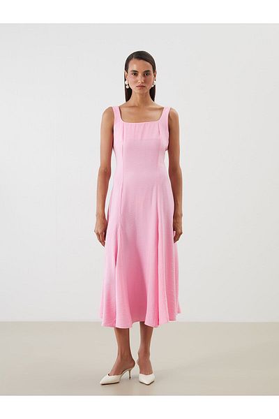 LC Waikiki U-Neck Pleat Detailed Waist Dress