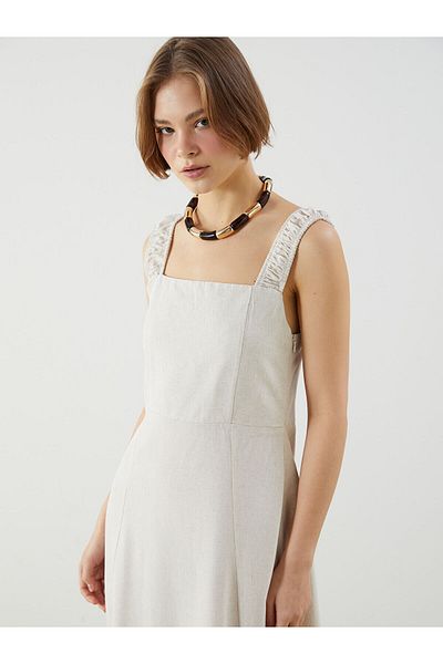 LC Waikiki Square Neck Linen Blend Dress