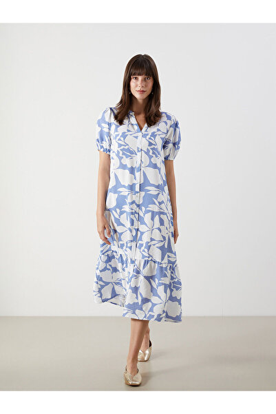 LC Waikiki Lcw Comfort Ecru Collar Patterned Shirt Dress with Nevavm Differen...