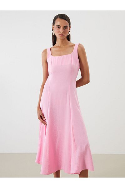 LC Waikiki U-Neck Pleat Detailed Waist Dress