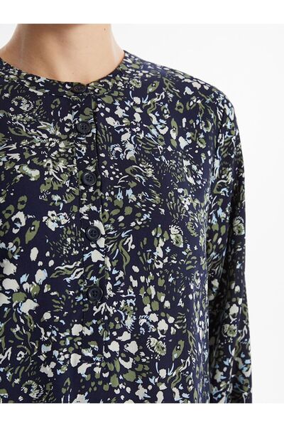 LC Waikiki Navy Blue Crew Neck Floral Women's Tunic