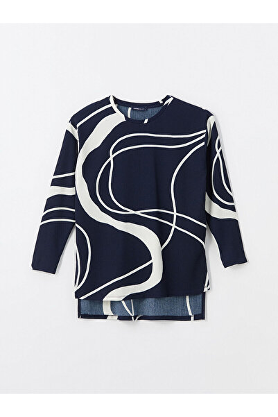 LC Waikiki Gemusterte Langarm-Tunika für Damen mit Rundhalsausschnitt