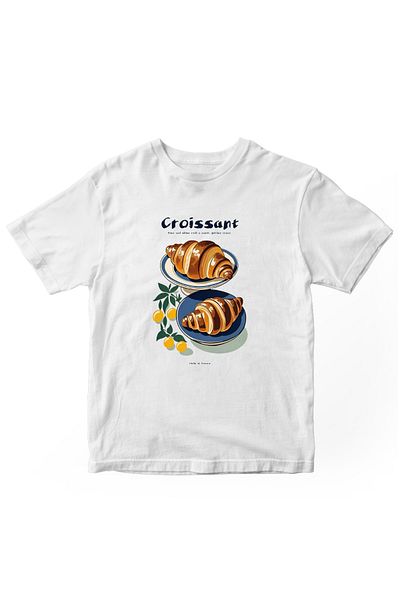 designedfy Croissant Table Printed Women's Tshirt White