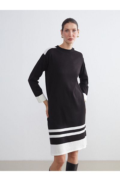 LC Waikiki Rochie de tricotaj cu blocuri de culoare cu decolteu rotund