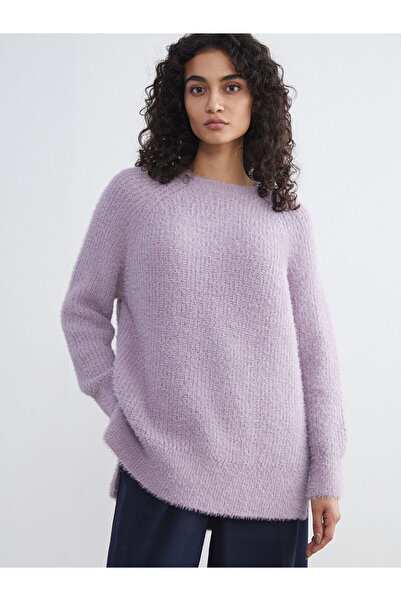 LC Waikiki Μωβ πλεκτό τούνικ γυναικείο με λαιμόκοψη