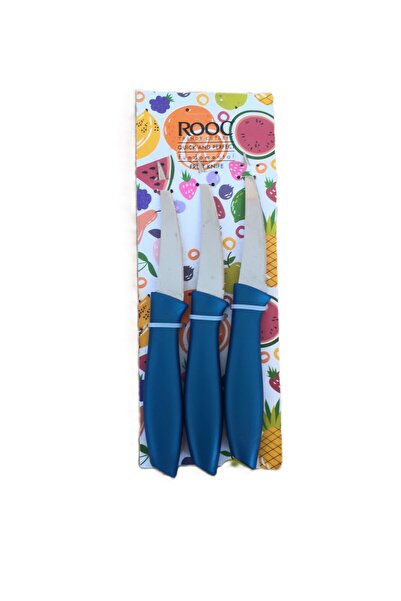 Rooc 3'lü Tırtıklı Meyve Sebze Bıçak Seti & Turkuaz-17,5 cm