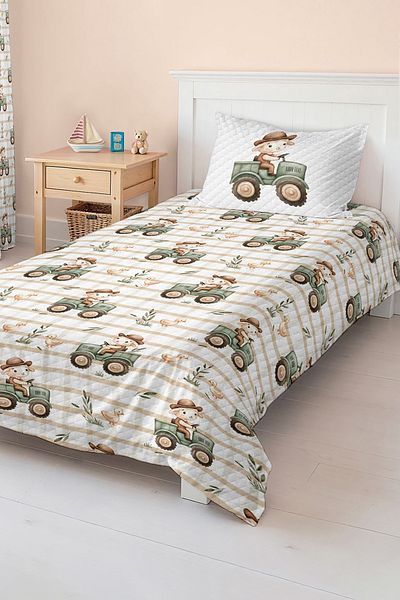 Realhomes Tractor and Duck Patterned Children's and Teenager's Room Pique Set Bedspread