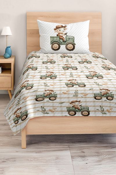 Realhomes Tractor and Duck Patterned Children's and Teenager's Room Pique Set Bedspread