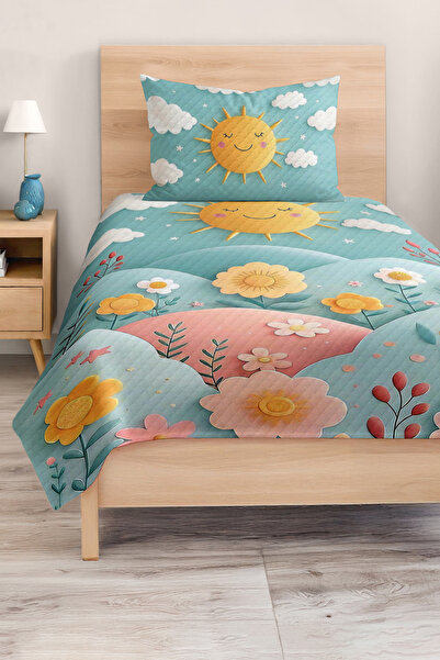 Realhomes مجموعة غطاء سرير بيكيه لغرفة الأطفال والمراهقين باللون الأصفر المزخ...