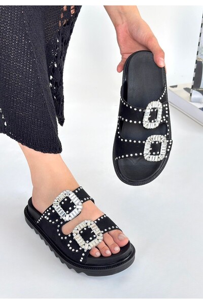 Erbilden Juana Black Nubuck Stone Slippers