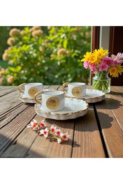 ariana style Beauty Decorated Turkish Coffee Cup Set for 6 People