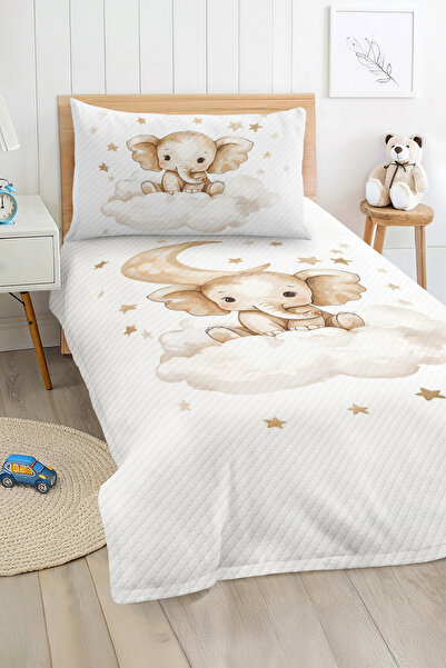 Realhomes مجموعة غطاء سرير بيكيه لغرفة الأطفال والمراهقين بنمط الفيل المرصع ب...