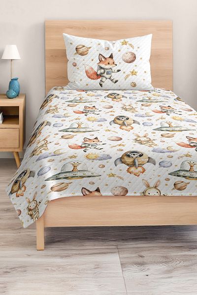 Realhomes Space Themed Cute Animal Patterned Children's and Teenager's Room Pique Set Bedspread