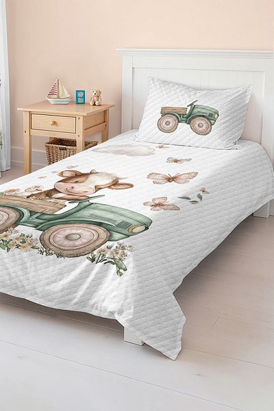 Realhomes Cute Cow and Butterfly Patterned Children's and Teenager's Room Pique Set Bedspread