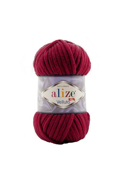 Alize خيط الحياكة اليدوية Velluto 100 جرام – خيط ناعم منقوش مخملي - رقم اللون: 107-كرزي